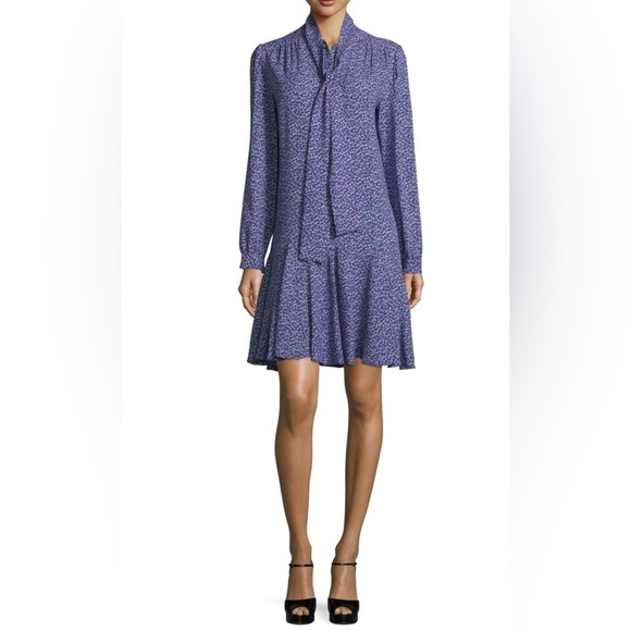 Michael Kors Collection Silk Tie-Neck Drop Waist Dress | Size 6 | Made in Italy - Picture 1 of 14